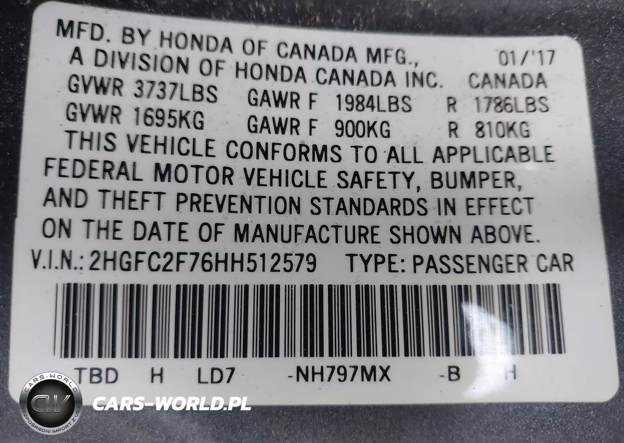 2017 Honda Civic Ex VIN:2HGFC2F76HH512579 - 9
