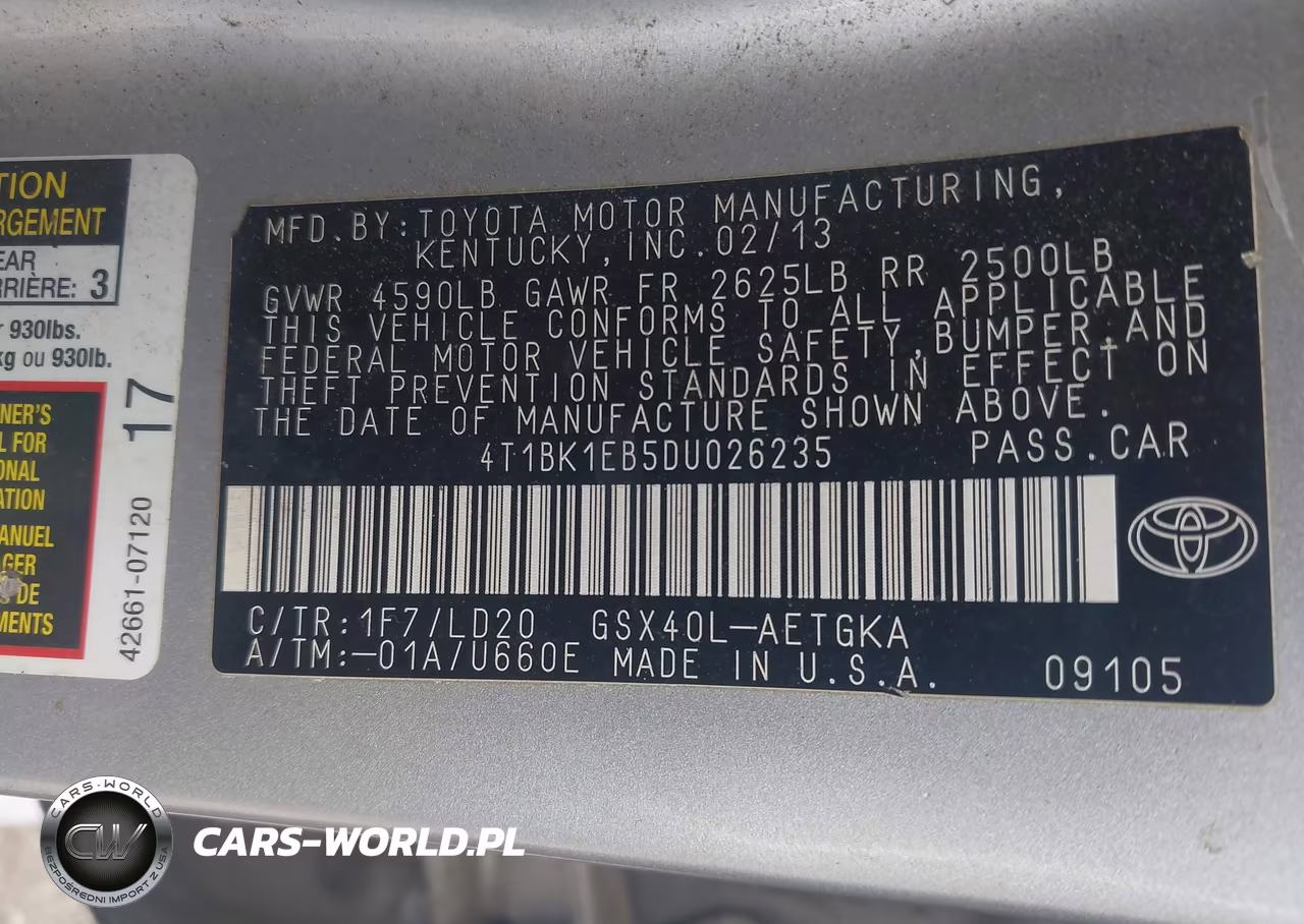 2013 Toyota Avalon Xle VIN:4T1BK1EB5DU026235 - 9