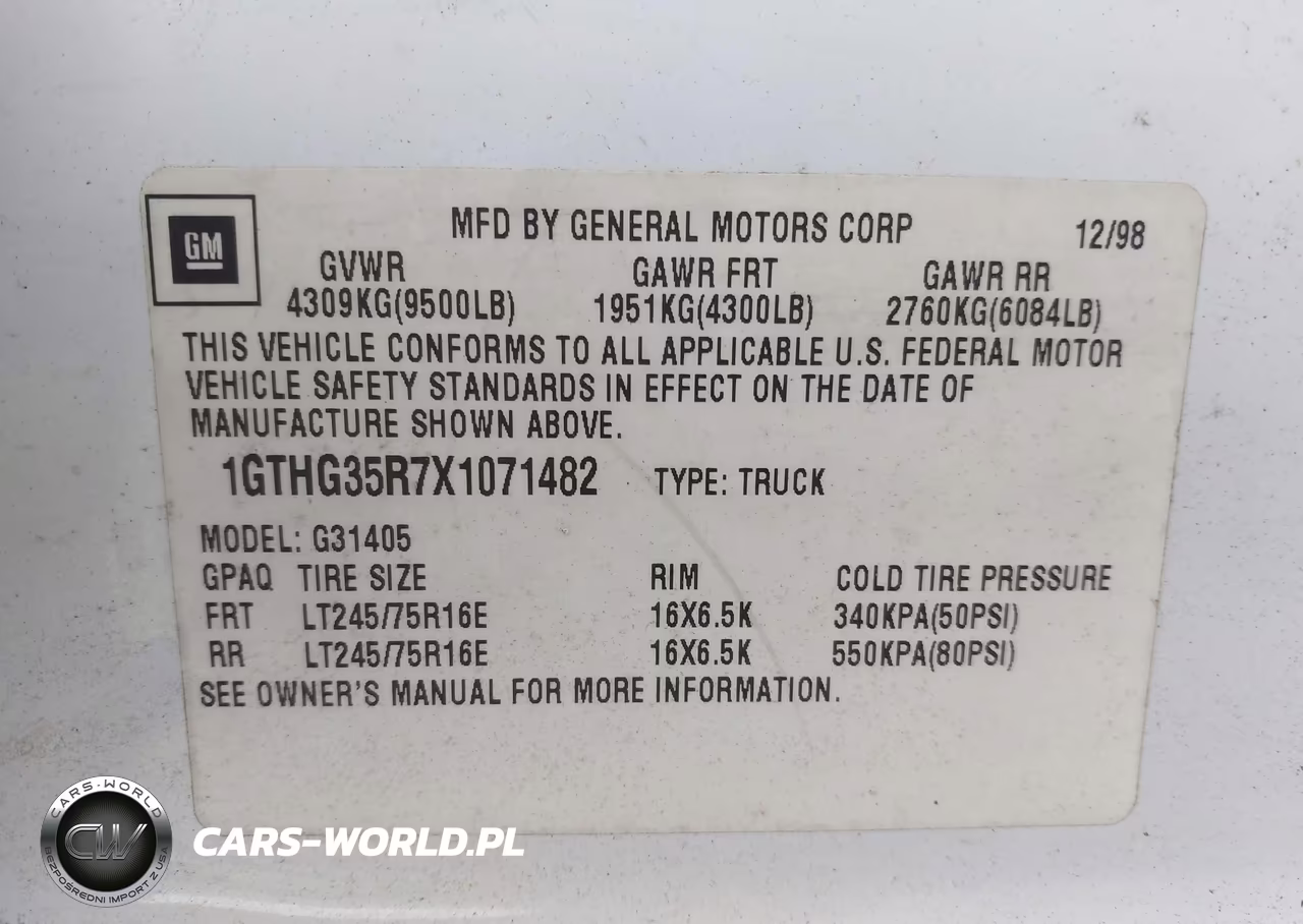 1999 GMC Savana Standard VIN:1GTHG35R7X1071482 - 9