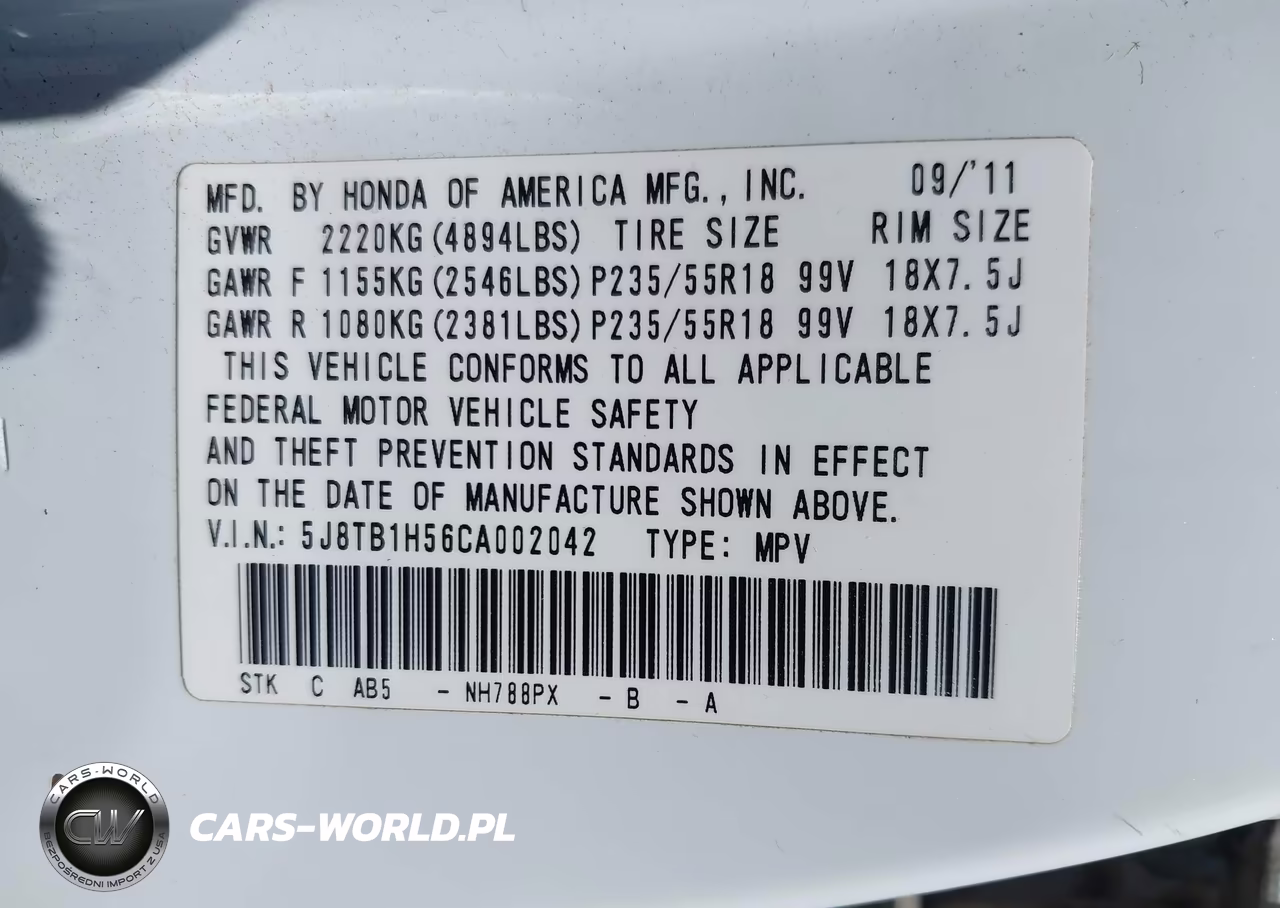 2012 Acura Rdx VIN:5J8TB1H56CA002042 - 9
