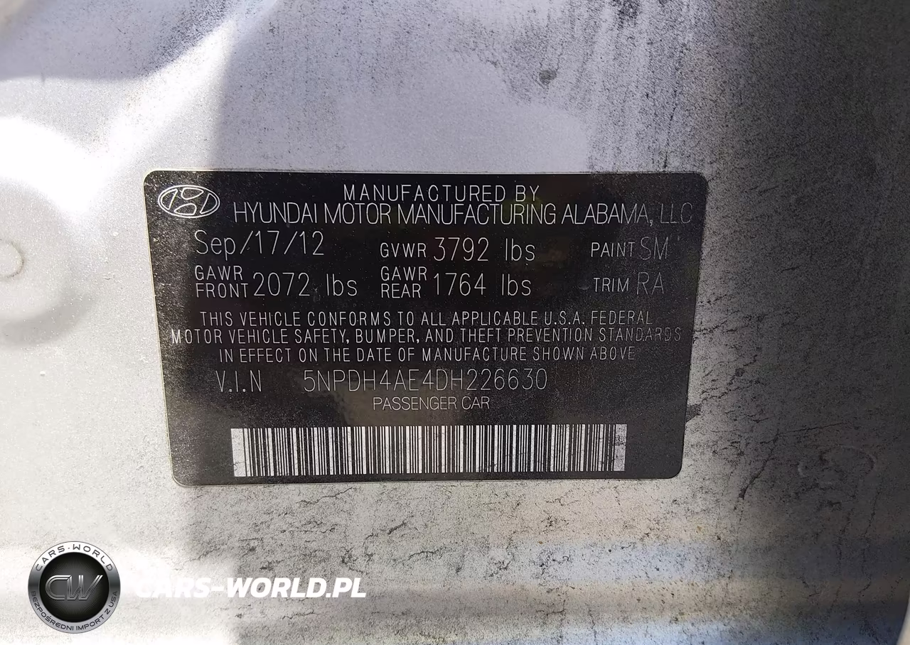 2013 Hyundai Elantra Gls VIN:5NPDH4AE4DH226630 - 9