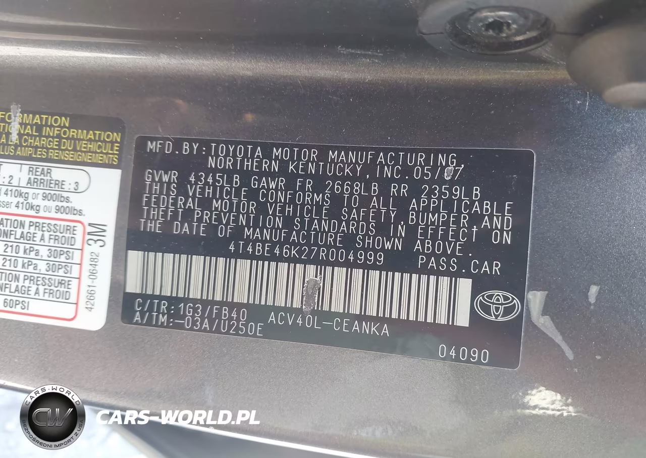2007 Toyota Camry Ce-Le-Xle-Se VIN:4T4BE46K27R004999 - 9