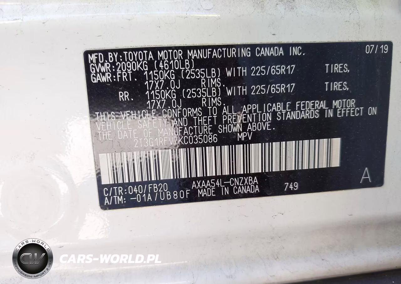2019 Toyota Rav4 Le VIN:2T3G1RFV7KC035086 - 9