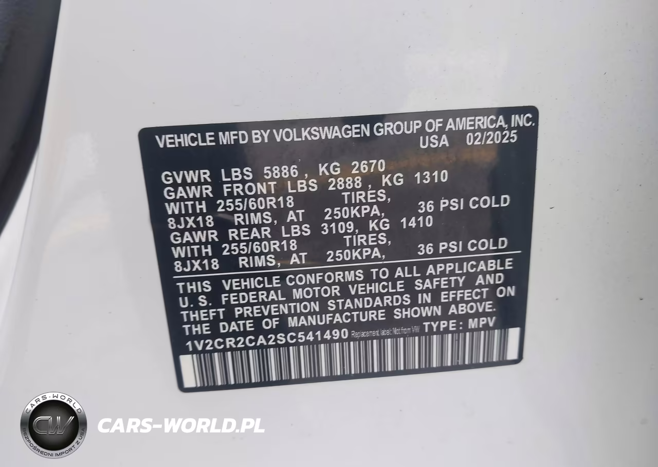 2025 Volkswagen Atlas 2.0T Peak Edition VIN:1V2CR2CA2SC541490 - 9