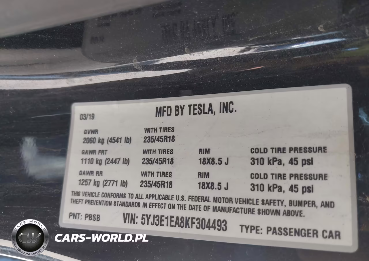 2019 Tesla Model 3 Long Range-Mid Range-Standard Range-Standard Range Plus VIN:5YJ3E1EA8KF304493 - 9