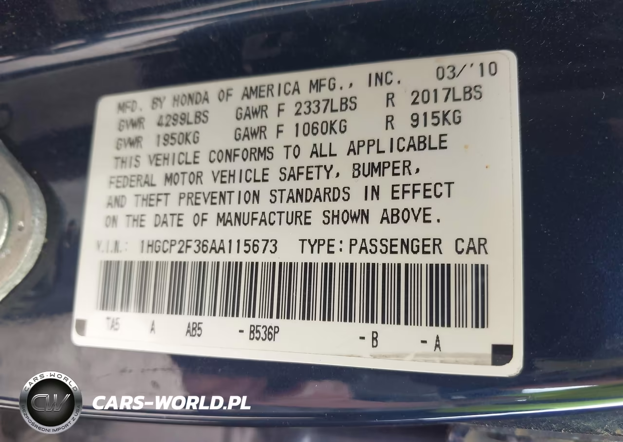 2010 Honda Accord 2.4 Lx VIN:1HGCP2F36AA115673 - 9