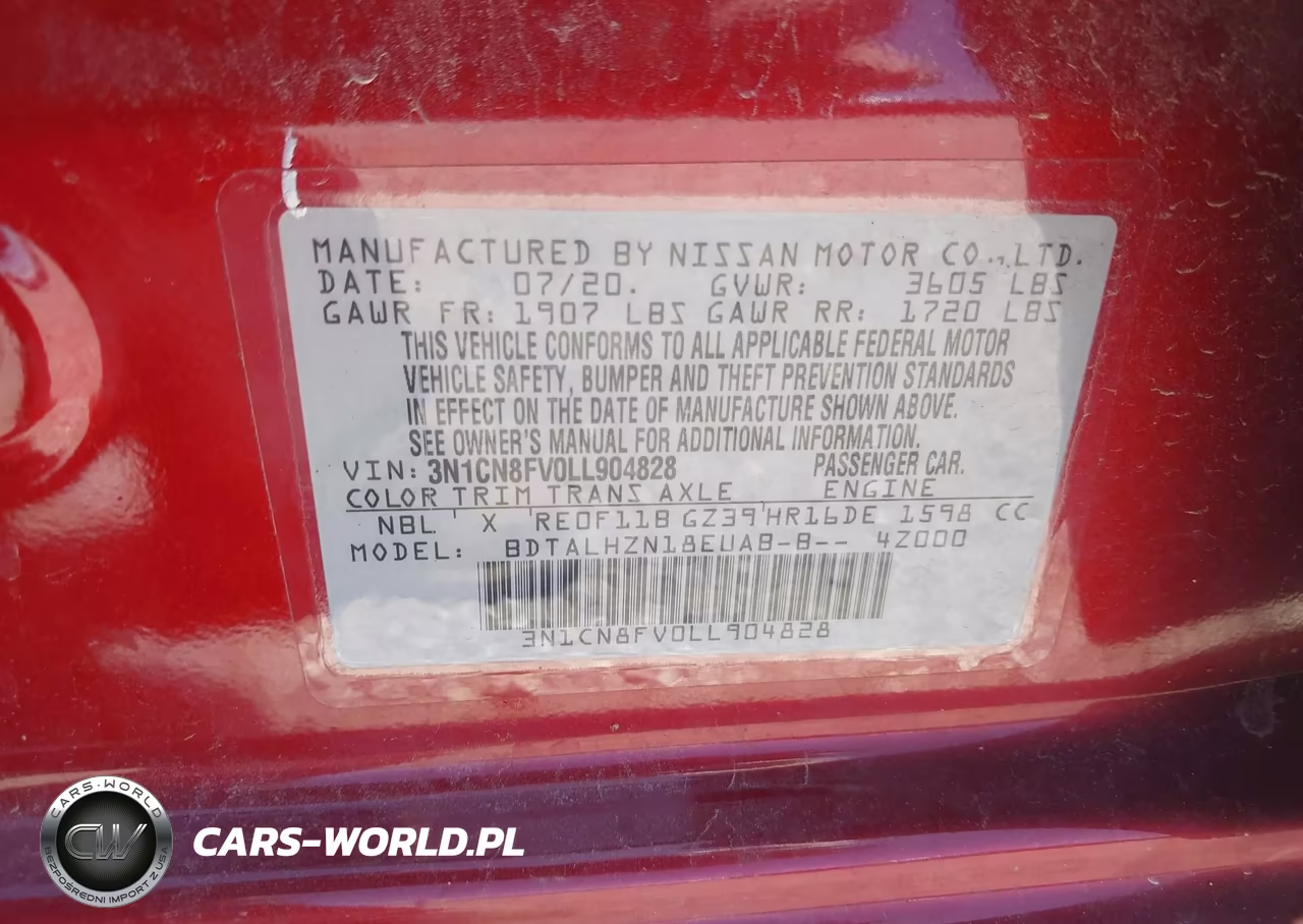 2020 Nissan Versa Sr Xtronic Cvt VIN:3N1CN8FV0LL904828 - 9