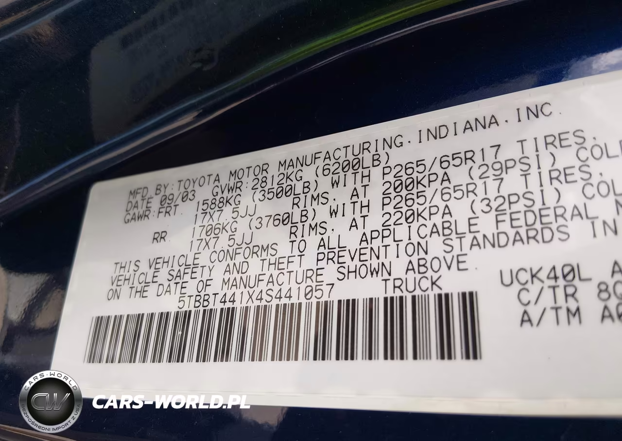 2004 Toyota Tundra Sr5 V8 VIN:5TBBT441X4S441057 - 9