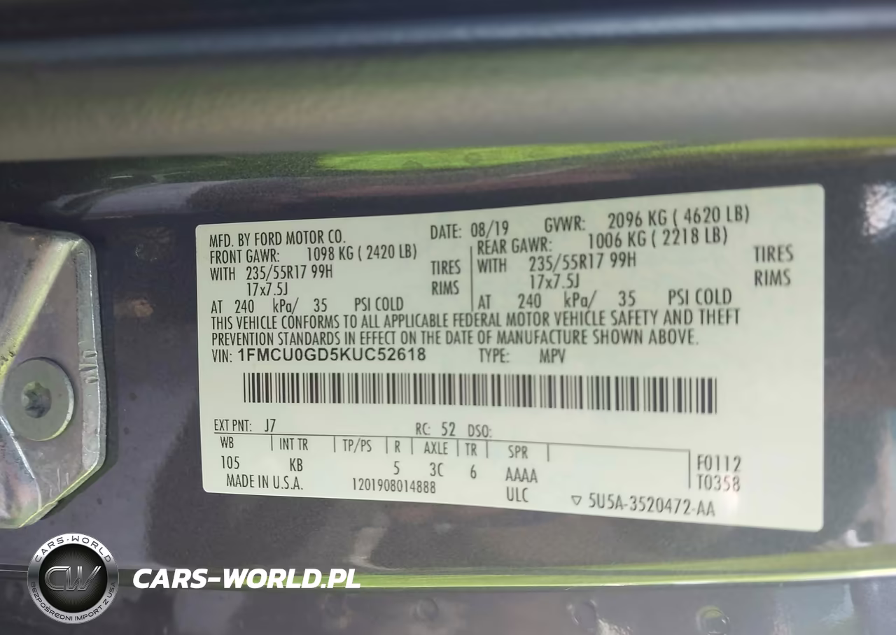 2019 Ford Escape Se VIN:1FMCU0GD5KUC52618 - 9