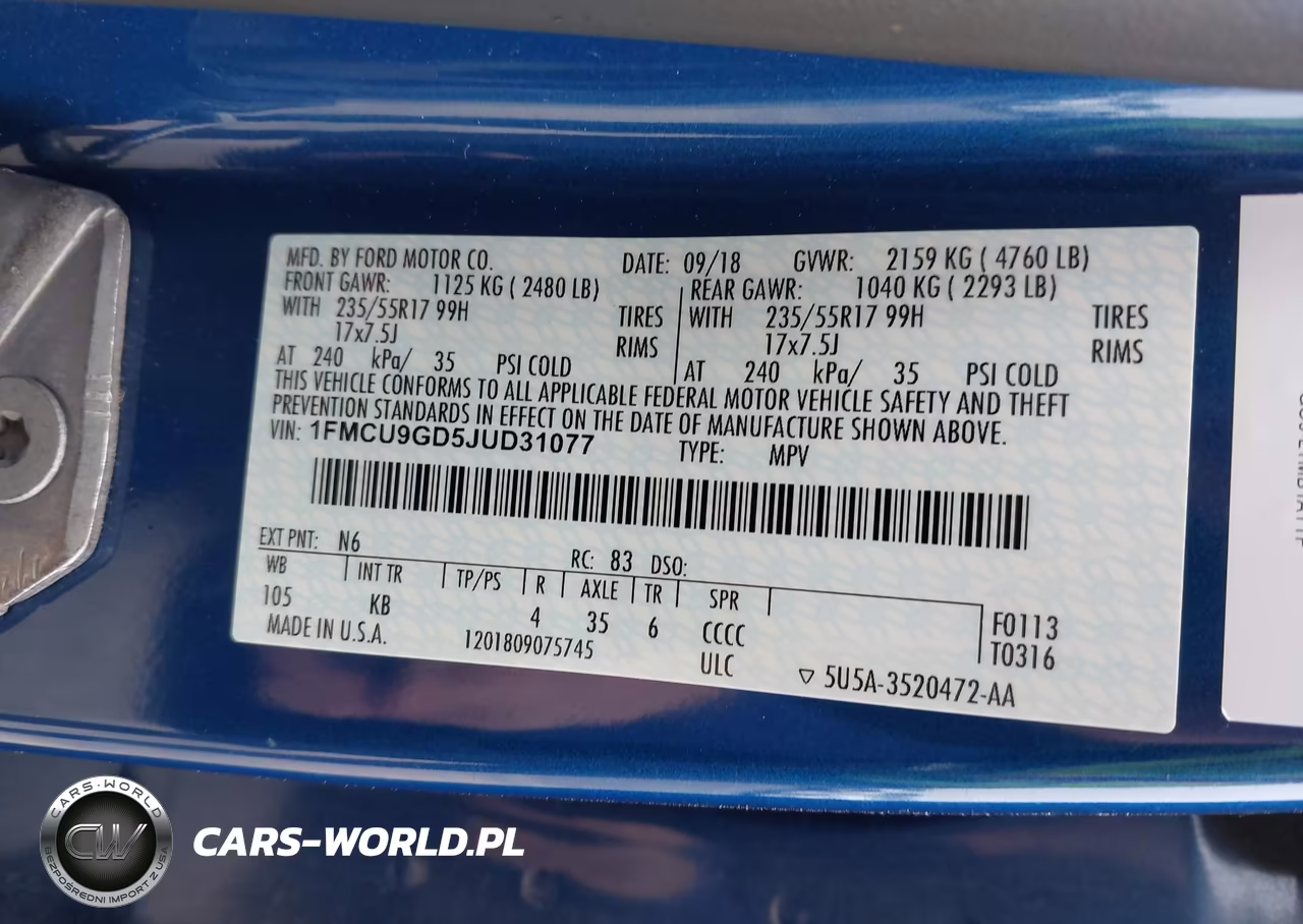 2018 Ford Escape Se VIN:1FMCU9GD5JUD31077 - 9