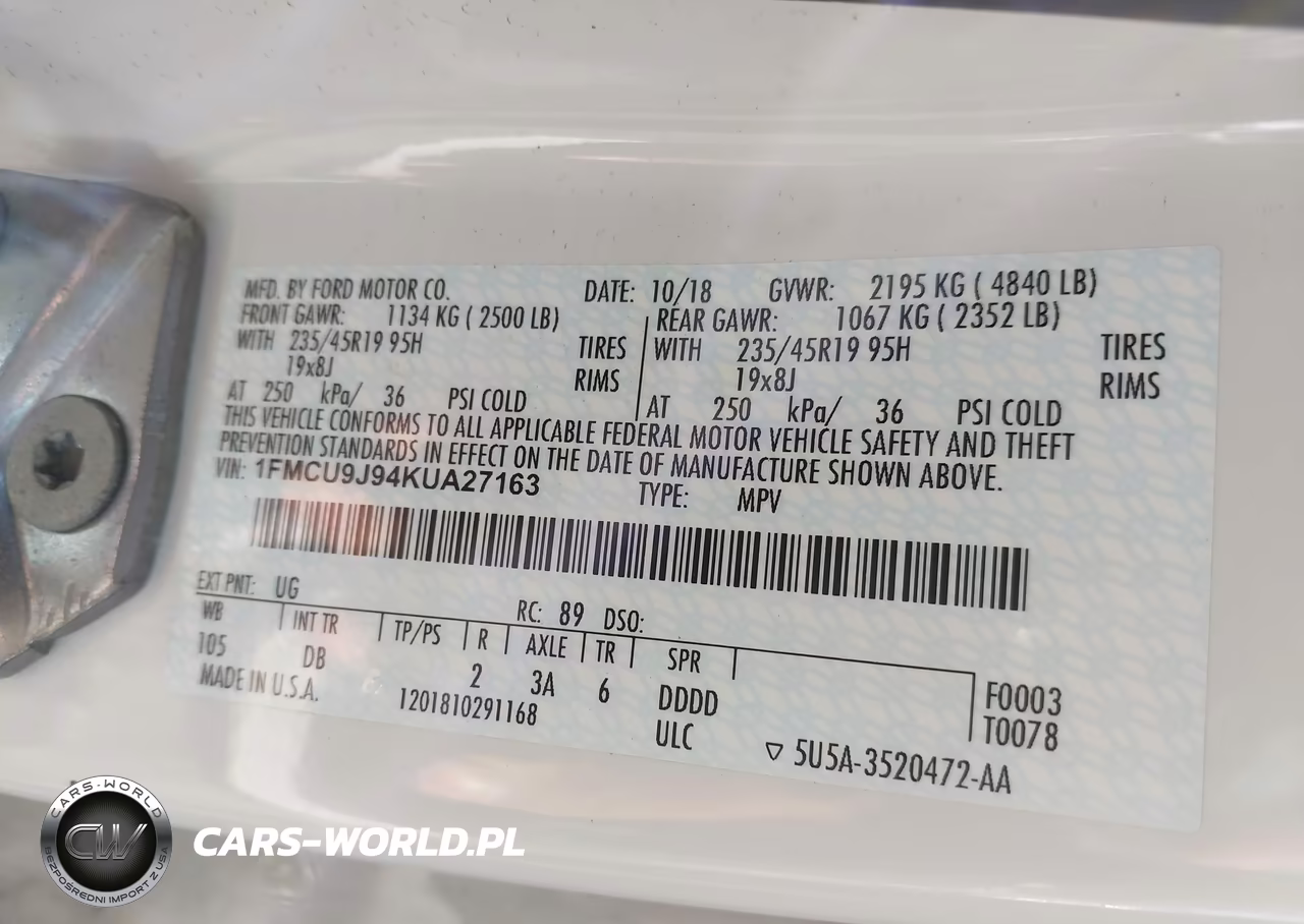2019 Ford Escape Titanium VIN:1FMCU9J94KUA27163 - 9