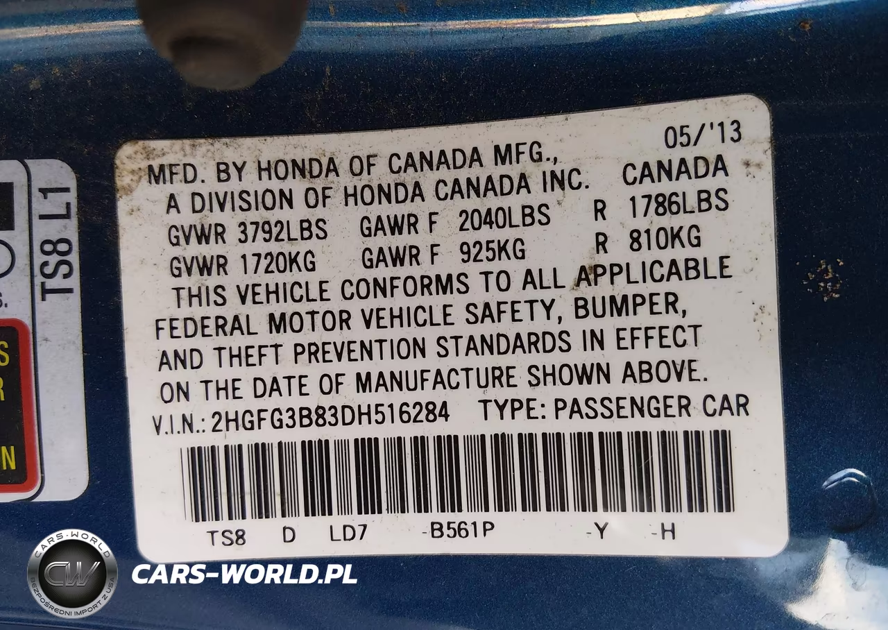 2013 Honda Civic Ex VIN:2HGFG3B83DH516284 - 9