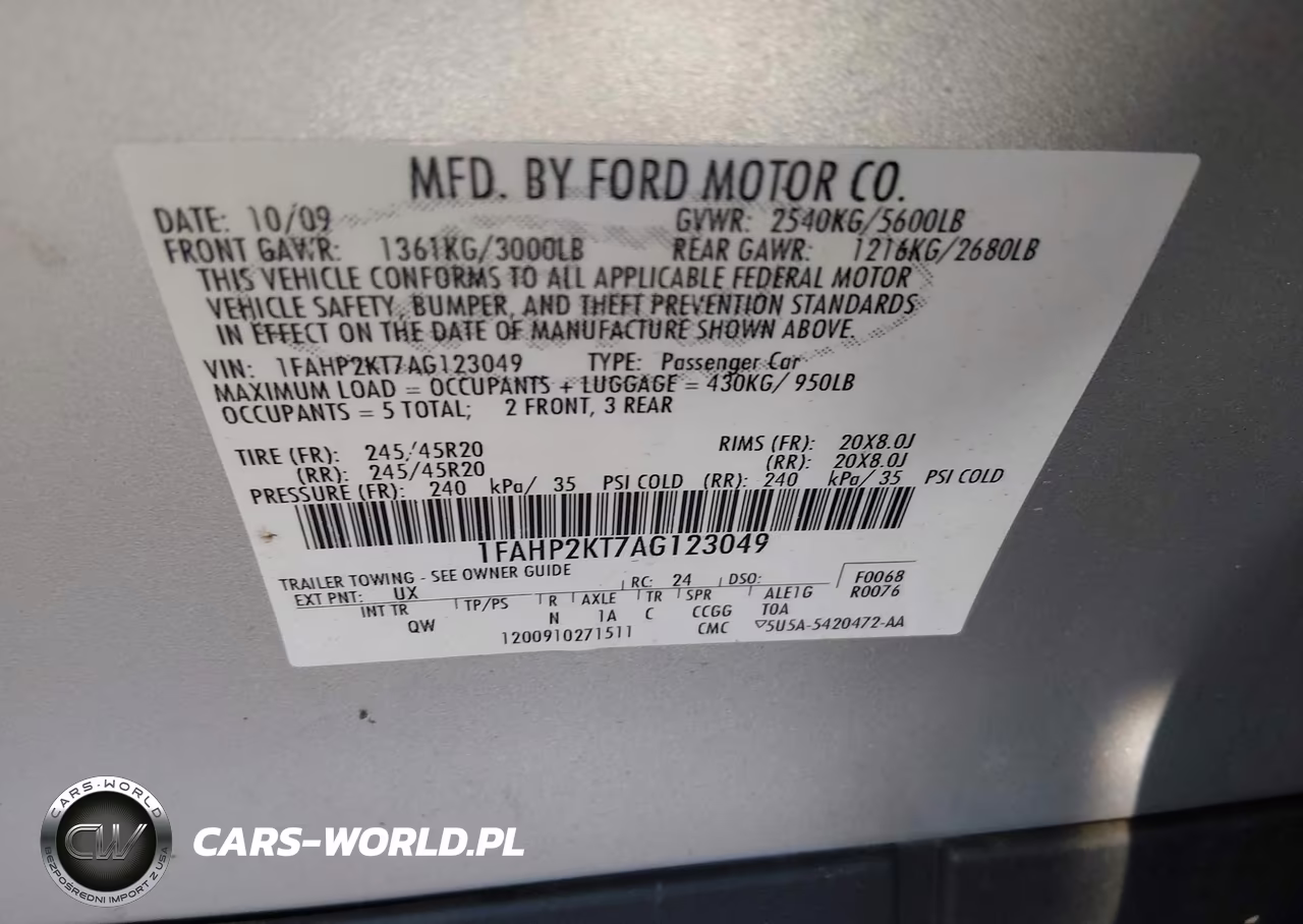 2010 Ford Taurus Sho VIN:1FAHP2KT7AG123049 - 9