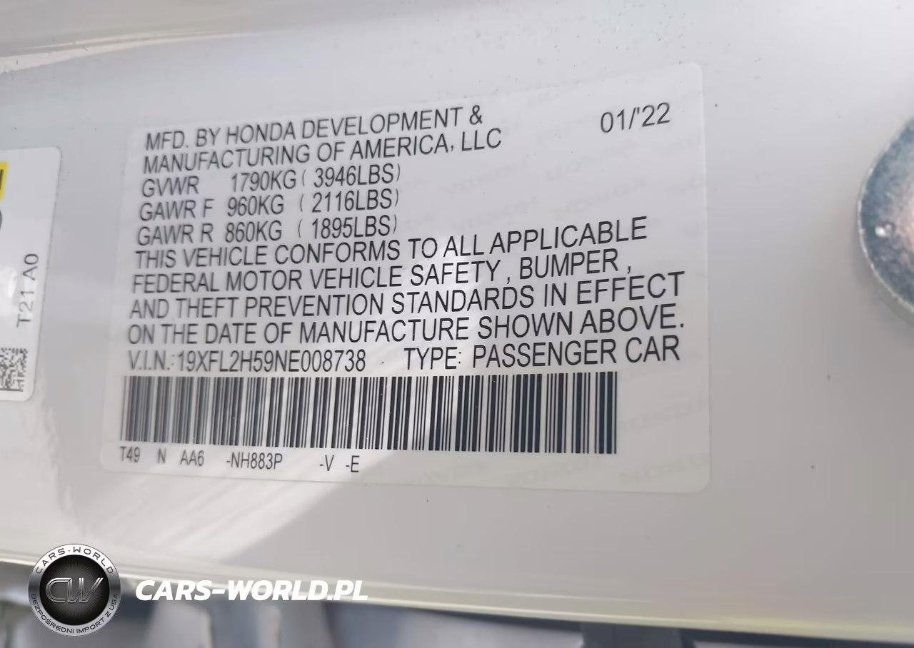 2022 Honda Civic Lx VIN:19XFL2H59NE008738 - 9