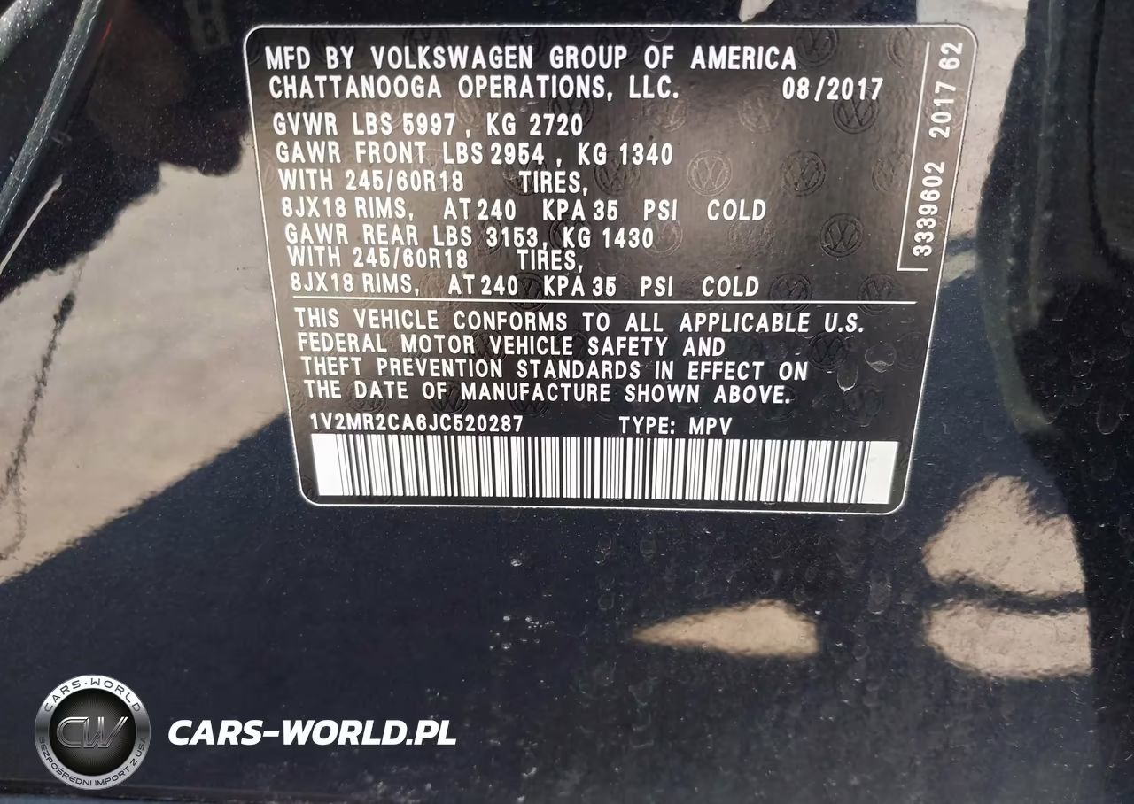 2018 Volkswagen Atlas 3.6L V6 Sel VIN:1V2MR2CA6JC520287 - 9