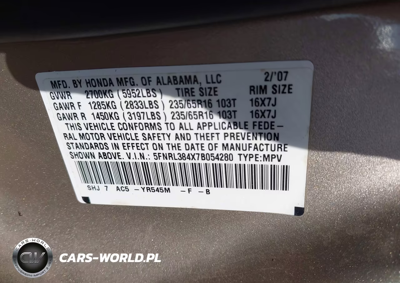 2007 Honda Odyssey Ex VIN:5FNRL384X7B054280 - 9