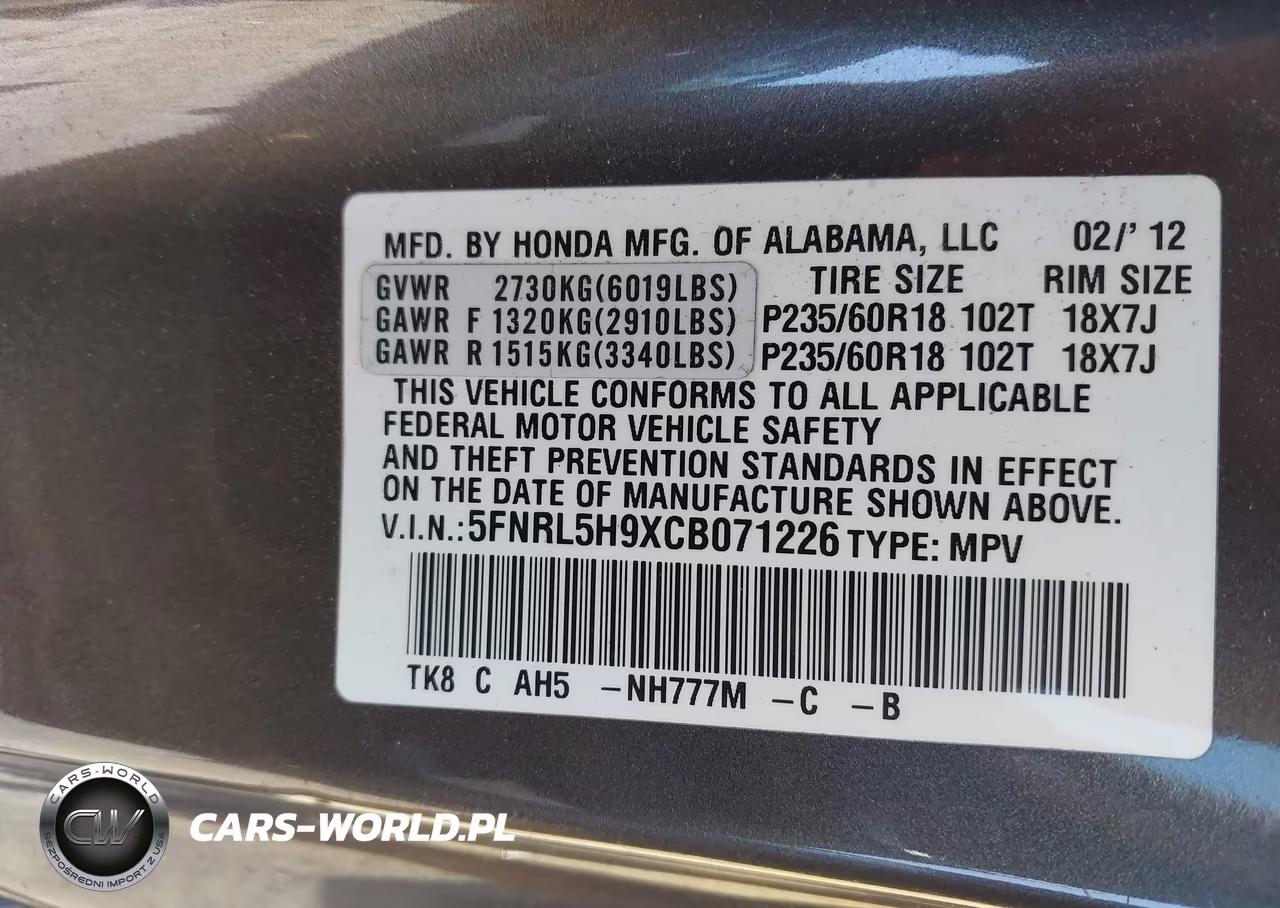 2012 Honda Odyssey Touring-Touring Elite VIN:5FNRL5H9XCB071226 - 9