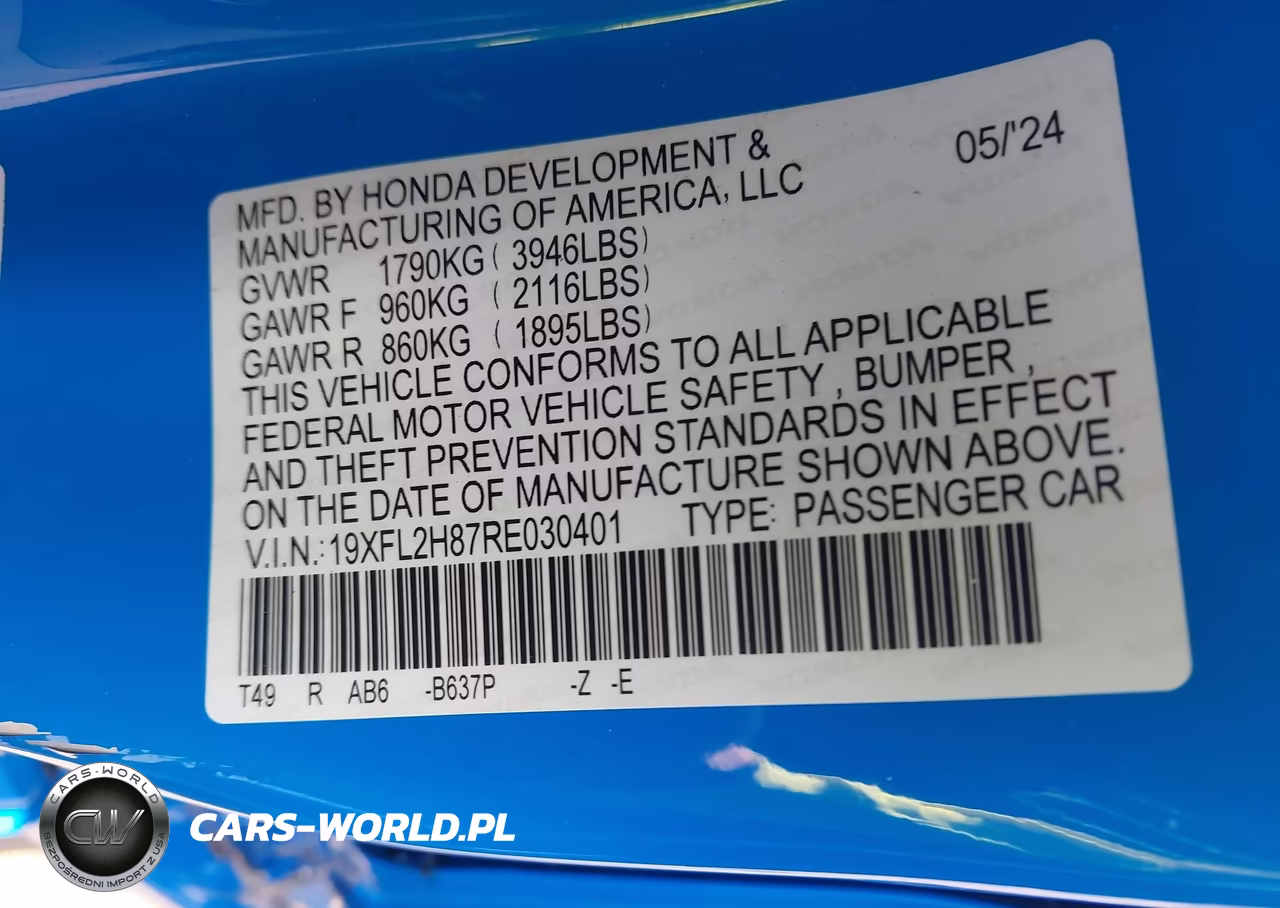 2024 Honda Civic Sport VIN:19XFL2H87RE030401 - 9