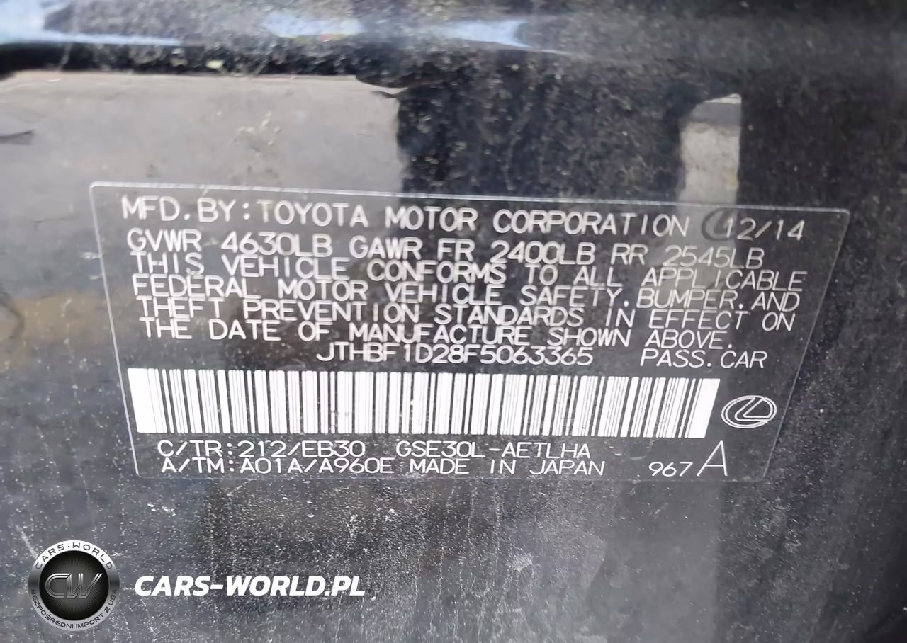2015 Lexus Is 250 VIN:JTHBF1D28F5063365 - 9