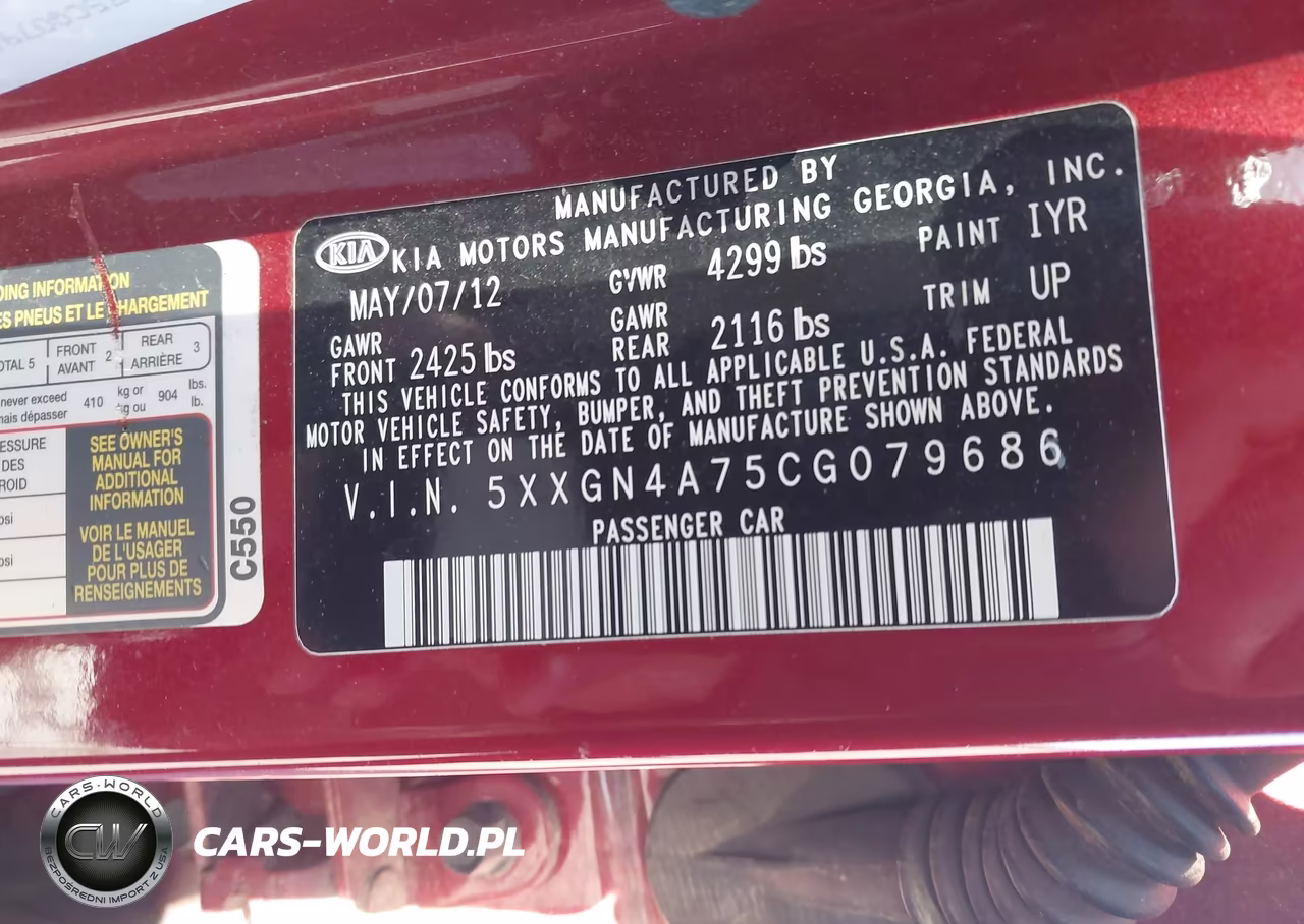2012 Kia Optima Ex VIN:5XXGN4A75CG079686 - 9