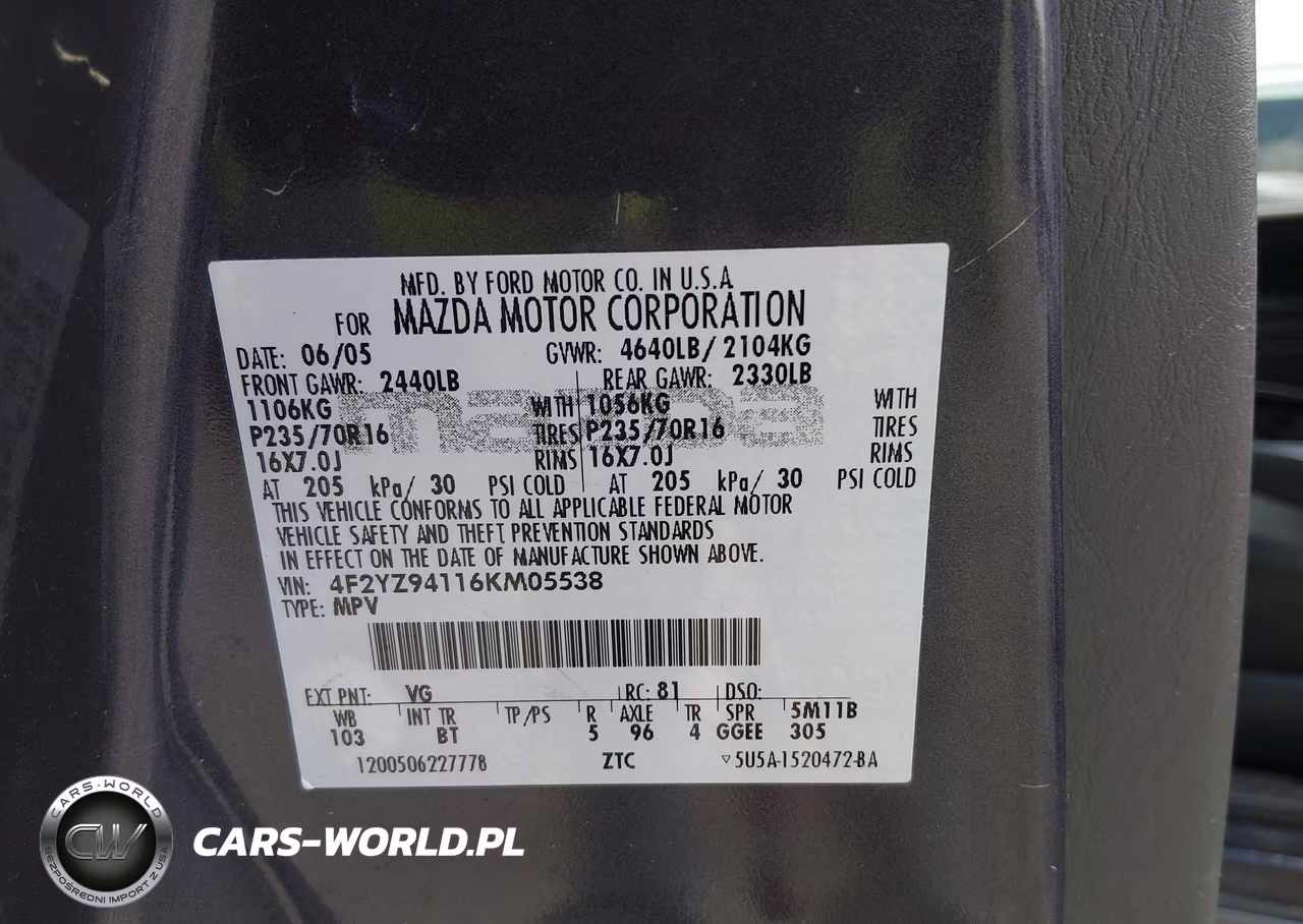 2006 Mazda Tribute S VIN:4F2YZ94116KM05538 - 9