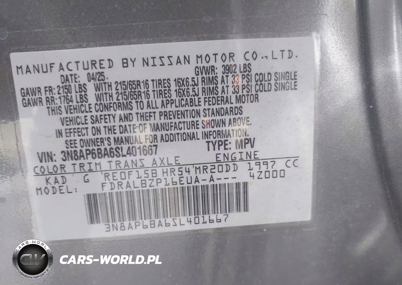 2025 Nissan Kicks S Fwd VIN:3N8AP6BA6SL401667 - 9