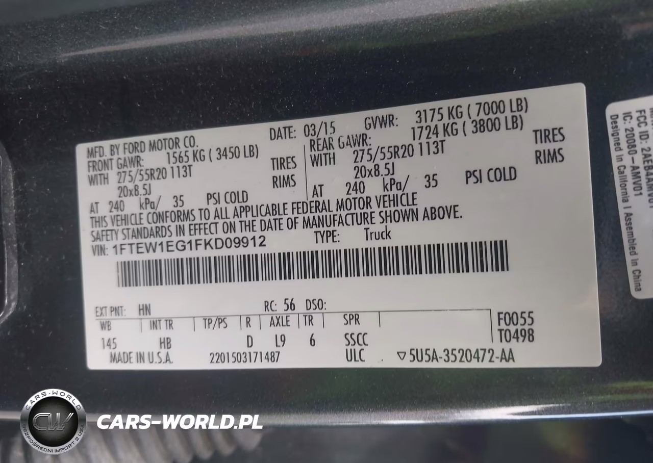 2015 Ford F-150 Lariat VIN:1FTEW1EG1FKD09912 - 9