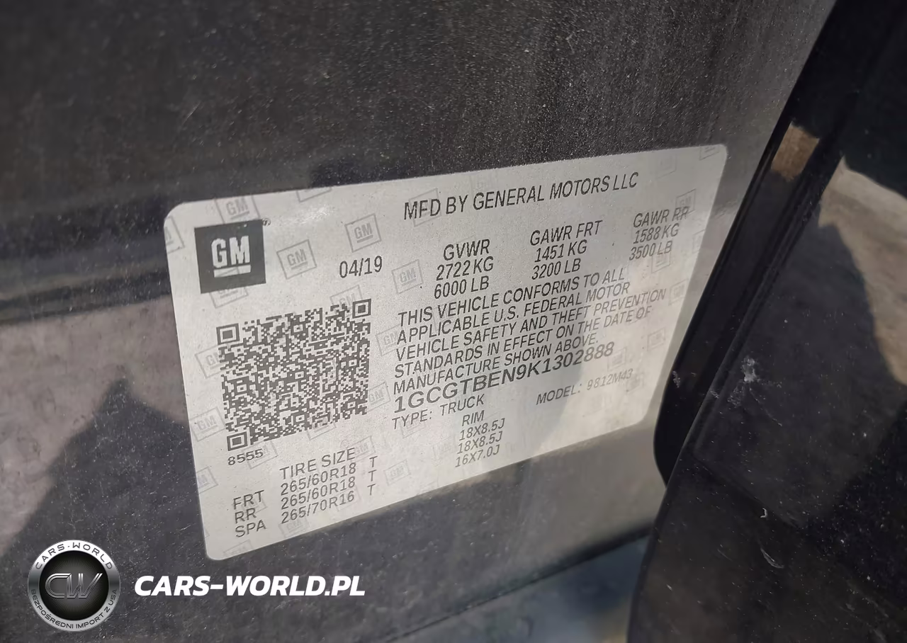 2019 Chevrolet Colorado Wt VIN:1GCGTBEN9K1302888 - 9