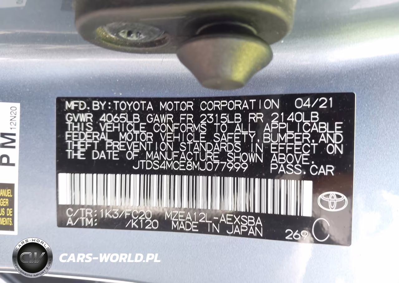 2021 Toyota Corolla Se VIN:JTDS4MCE8MJ077999 - 9
