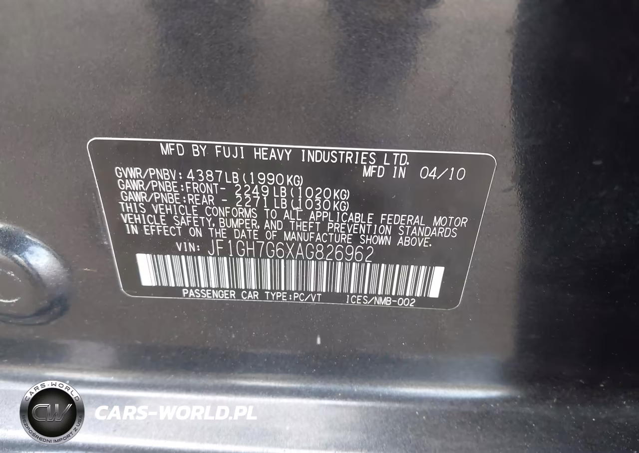 2010 Subaru Impreza Wrx Premium VIN:JF1GH7G6XAG826962 - 9