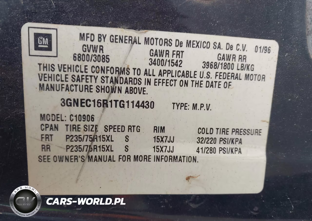 1996 Chevrolet Suburban C1500 VIN:3GNEC16R1TG114430 - 9