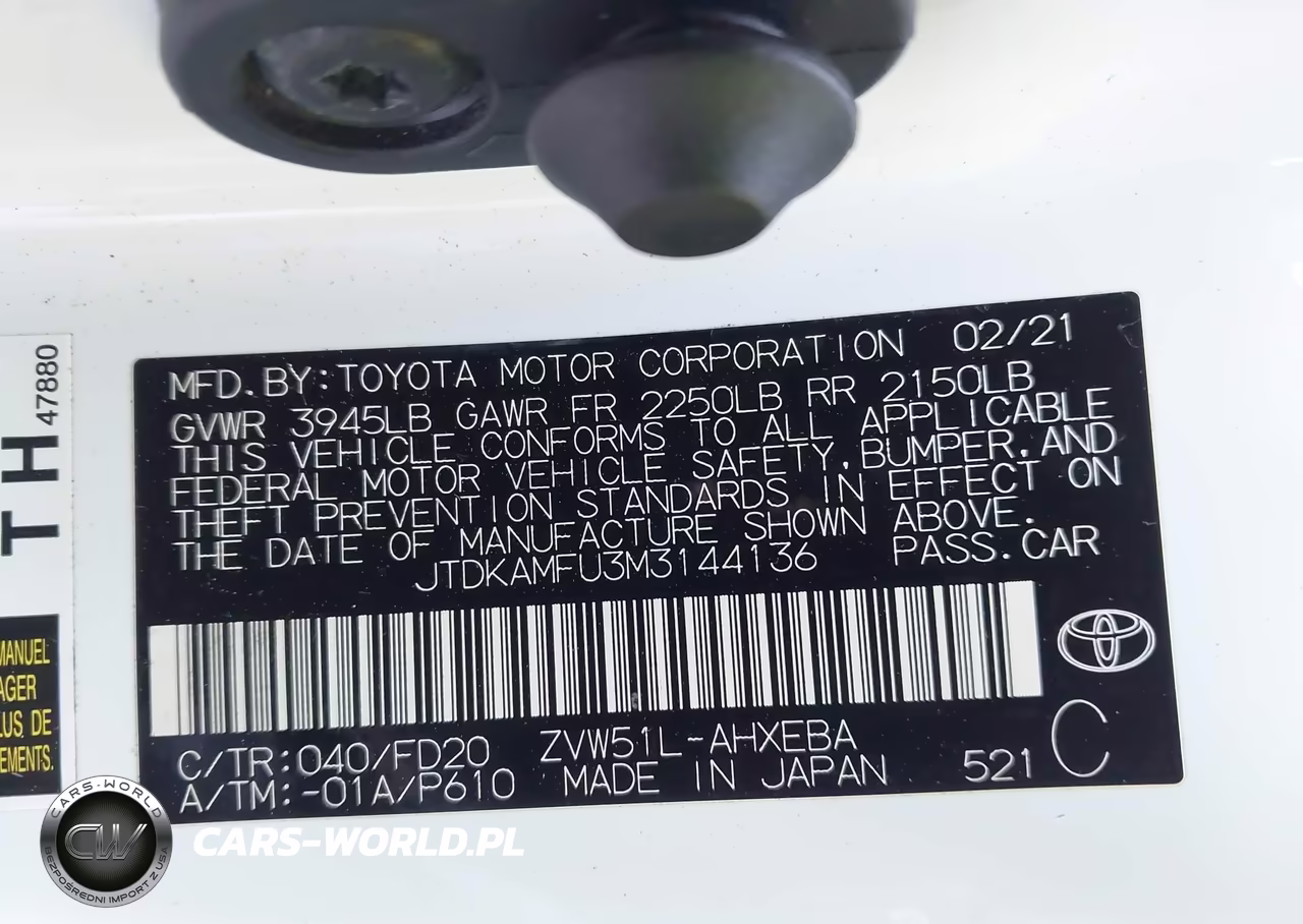 2021 Toyota Prius Le VIN:JTDKAMFU3M3144136 - 9