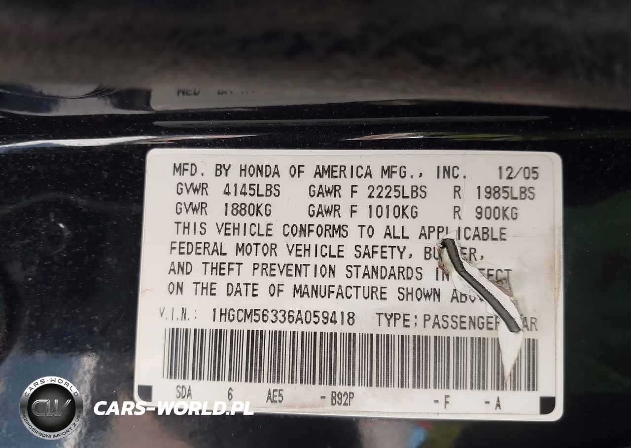 2006 Honda Accord 2.4 Se VIN:1HGCM56336A059418 - 9