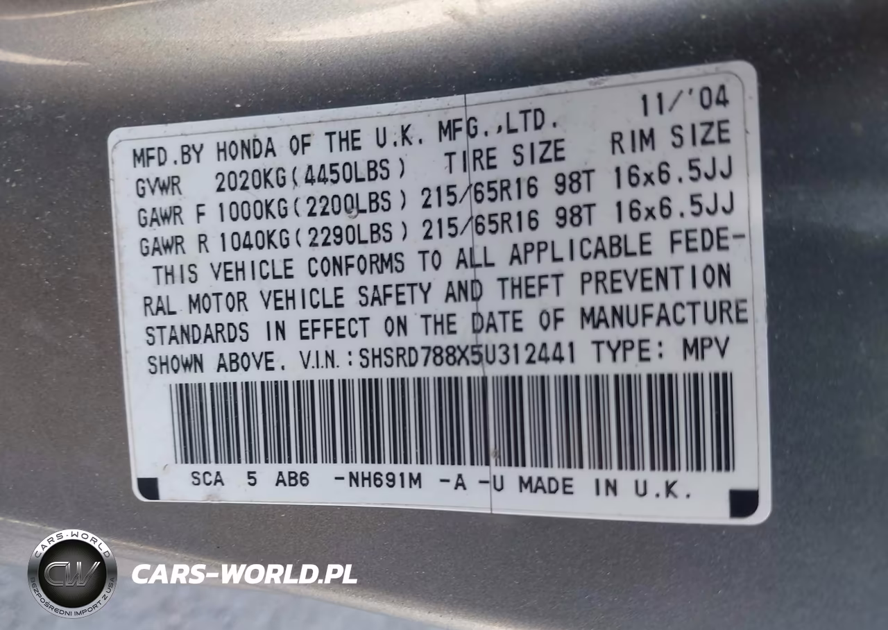 2005 Honda Cr-V Ex VIN:SHSRD788X5U312441 - 9