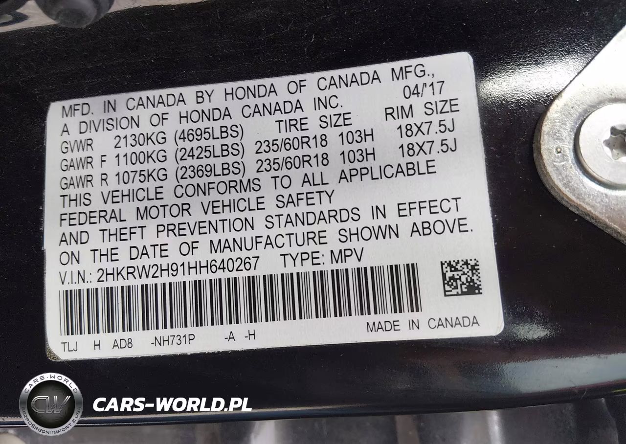 2017 Honda Cr-V Touring VIN:2HKRW2H91HH640267 - 9