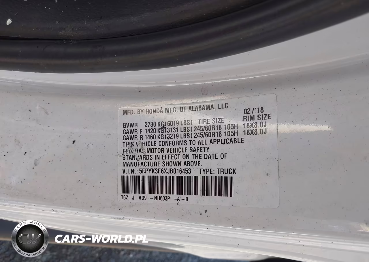 2018 Honda Ridgeline Rtl-T VIN:5FPYK3F6XJB016453 - 9