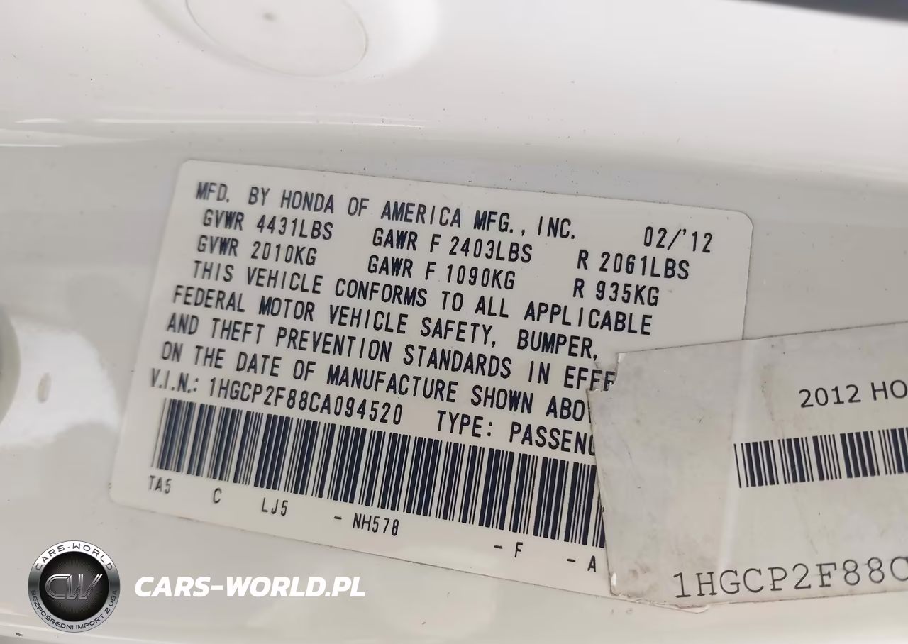 2012 Honda Accord 2.4 Ex-L VIN:1HGCP2F88CA094520 - 9