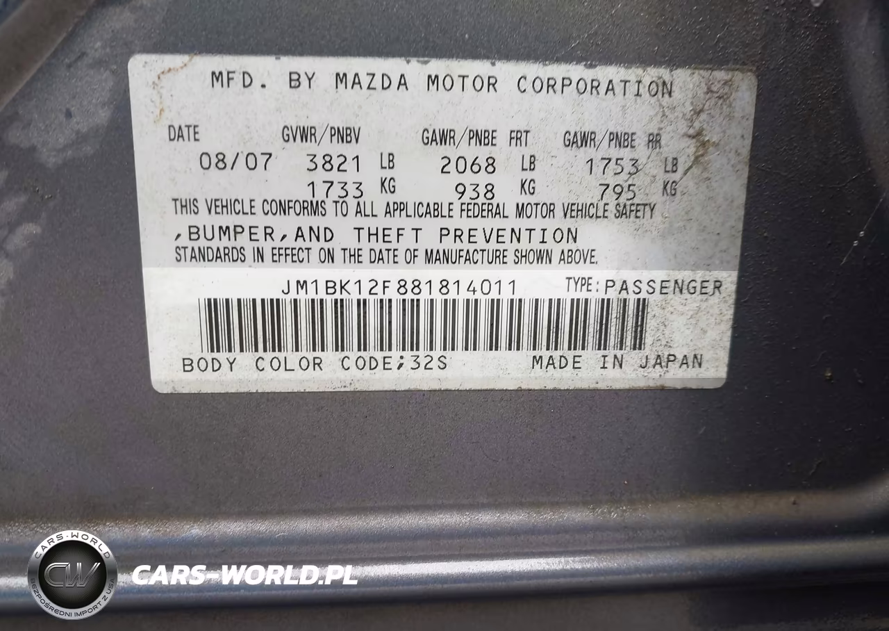 2008 Mazda Mazda3 I VIN:JM1BK12F881814011 - 9