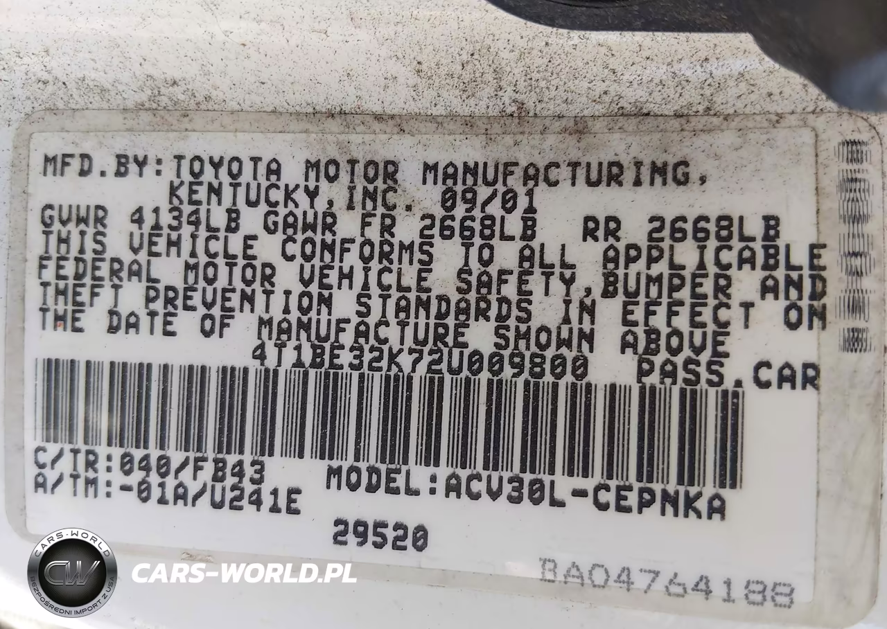 2002 Toyota Camry Le VIN:4T1BE32K72U009800 - 9
