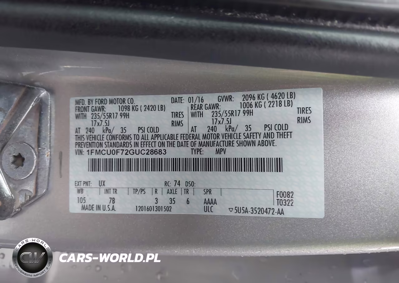 2016 Ford Escape S VIN:1FMCU0F72GUC28683 - 9