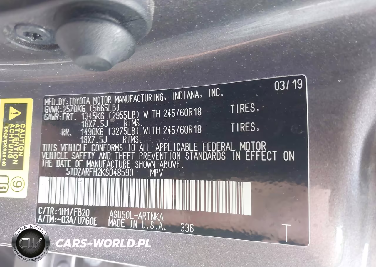 2019 Toyota Highlander Le VIN:5TDZARFH2KS048590 - 9