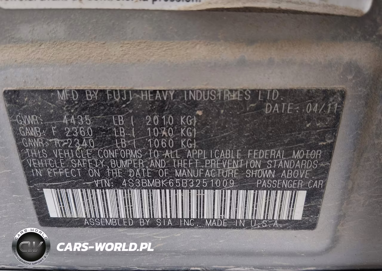 2011 Subaru Legacy 2.5I Limited VIN:4S3BMBK65B3251009 - 9