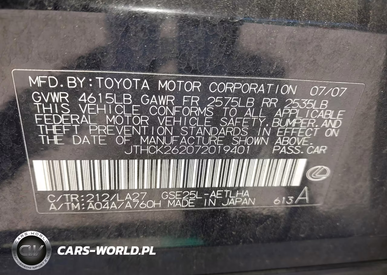 2007 Lexus Is 250 VIN:JTHCK262072019401 - 9