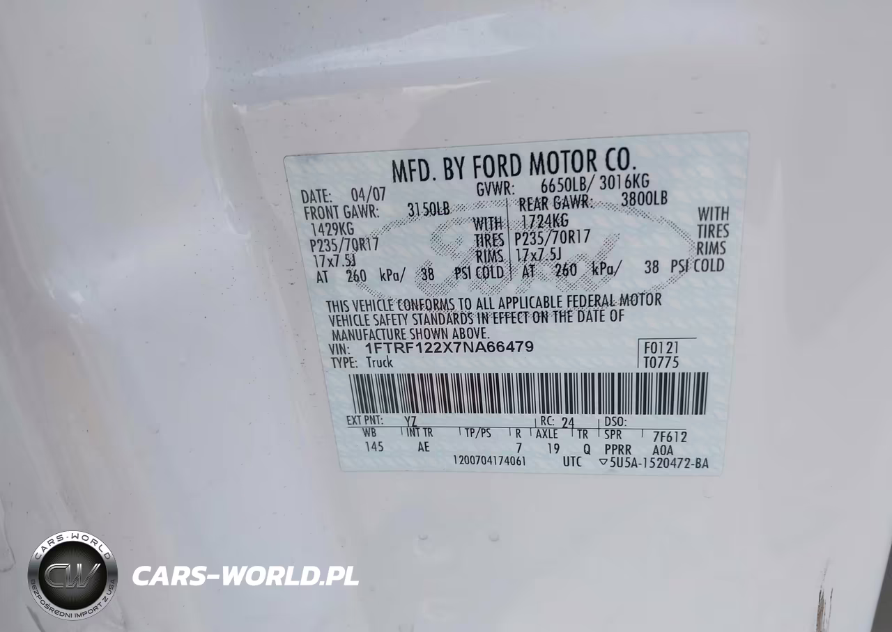 2007 Ford F-150 Stx-Xl-Xlt VIN:1FTRF122X7NA66479 - 9