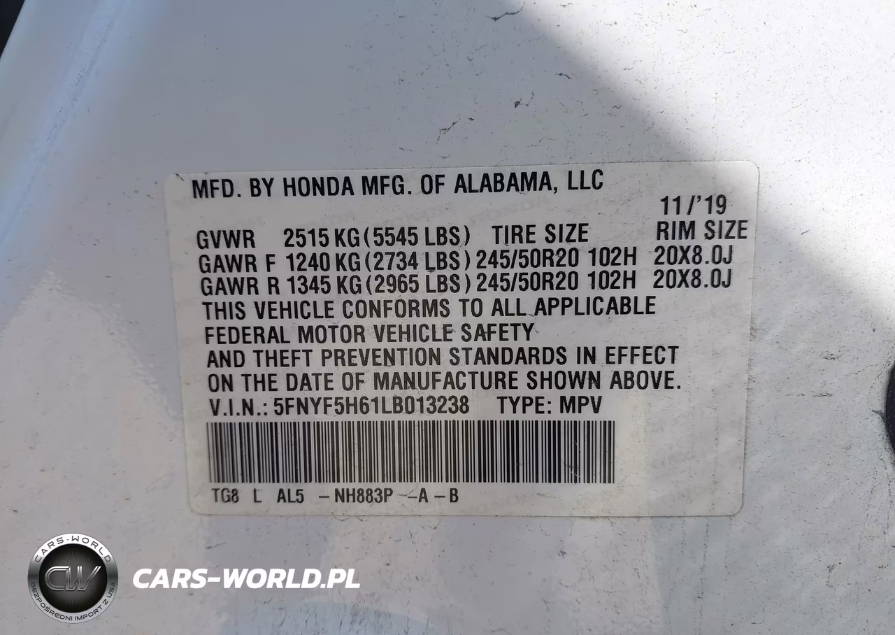2020 Honda Pilot 2Wd Touring 7 Passenger VIN:5FNYF5H61LB013238 - 9