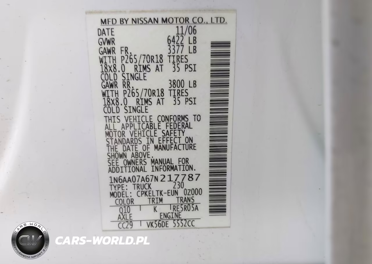 2007 Nissan Titan Se VIN:1N6AA07A67N217787 - 9