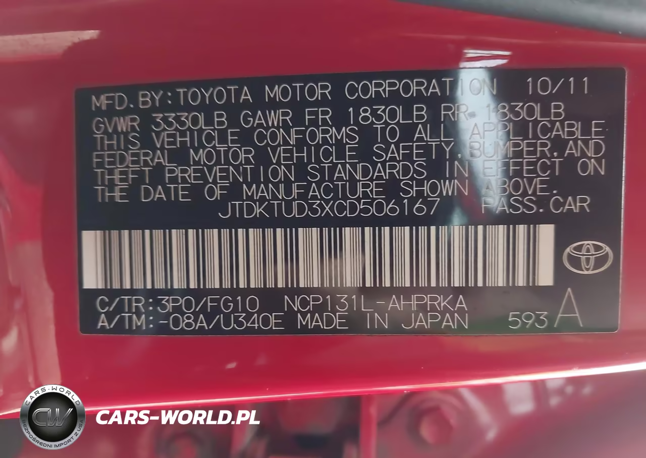 2012 Toyota Yaris Le VIN:JTDKTUD3XCD506167 - 9