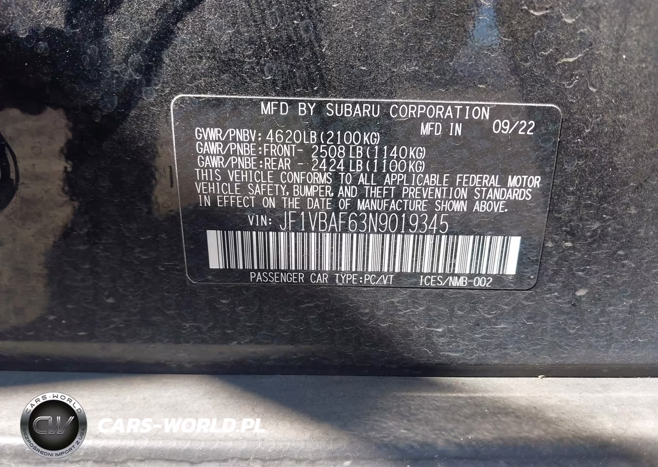 2022 Subaru Wrx Premium VIN:JF1VBAF63N9019345 - 9