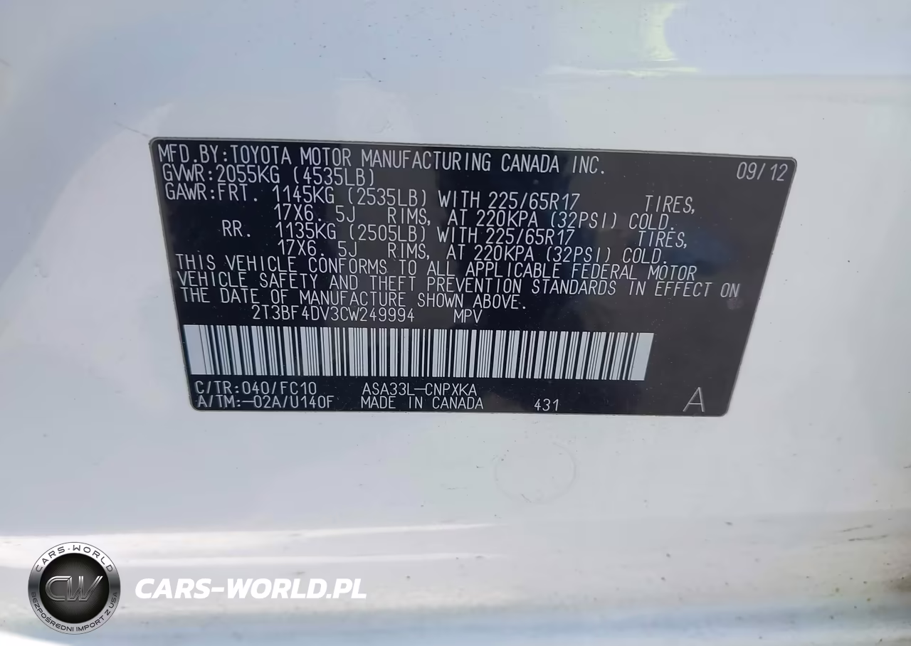2012 Toyota Rav4 VIN:2T3BF4DV3CW249994 - 9