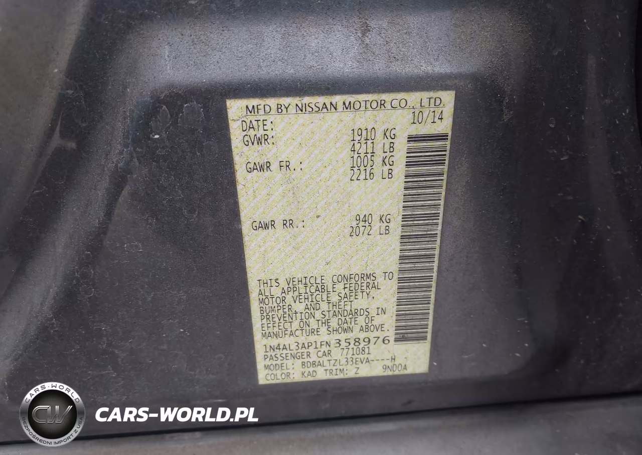 2015 Nissan Altima 2.5 Sl VIN:1N4AL3AP1FN358976 - 9